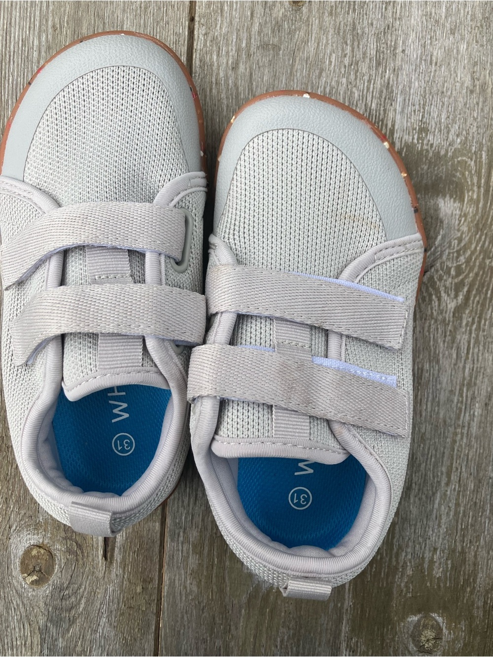 WHITIN Gray Velcro Kids Sneakers with Blue Insole and Gum Outsole